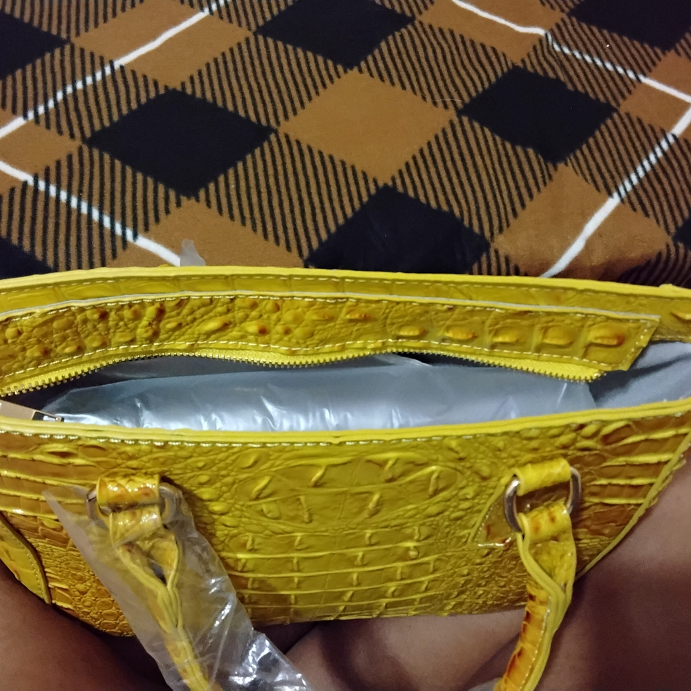 Yellow Crocodile-Embossed Women's Bag